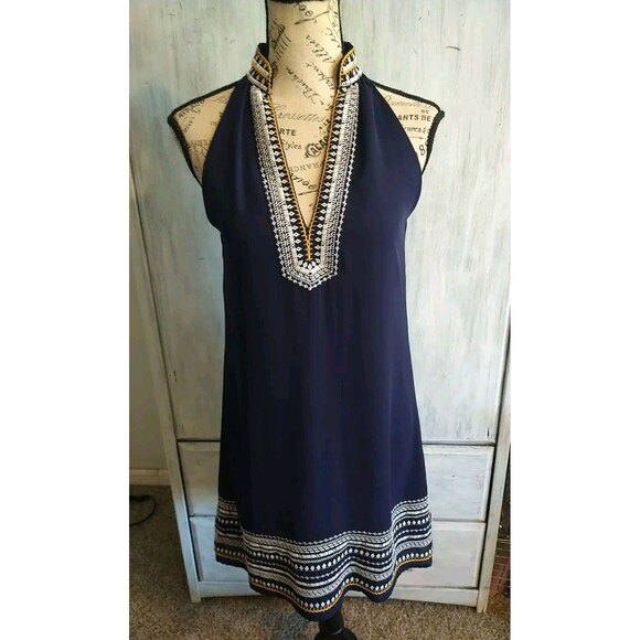 Thml Anthropologie Vneck Embroidered Knee Sleeveless Dress xs Boho Feminine - Picture 1 of 11